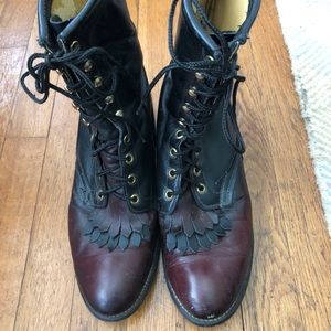 Vtg Laredo Black and Oxblood Kiltie Boots